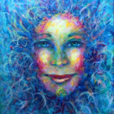 Goddess Series, Princess Sarah Colorful woman's face, acrylic on board by Shannon Grissom
