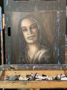 artwork (portrait painting) in progress of a woman