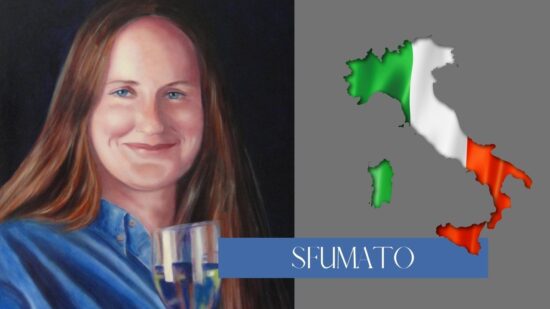 Sfumato Graphic with painting of a woman holding a wine glass