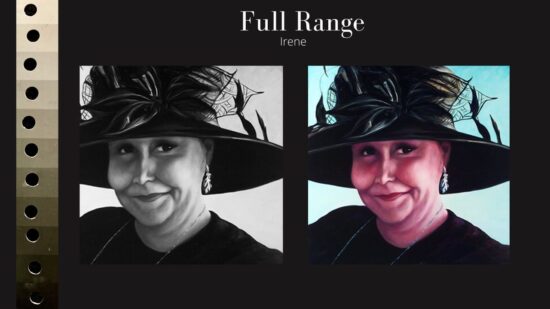 Full range value key portrait of a woman with a hat.