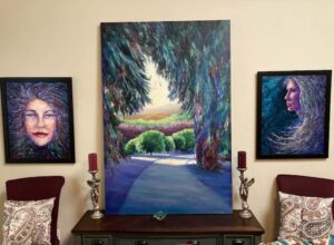One large and two smaller paintings