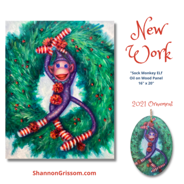 Elf Sock Monkey Painting and ornament