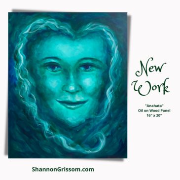 Green, heart-shaped face acrylic painting.