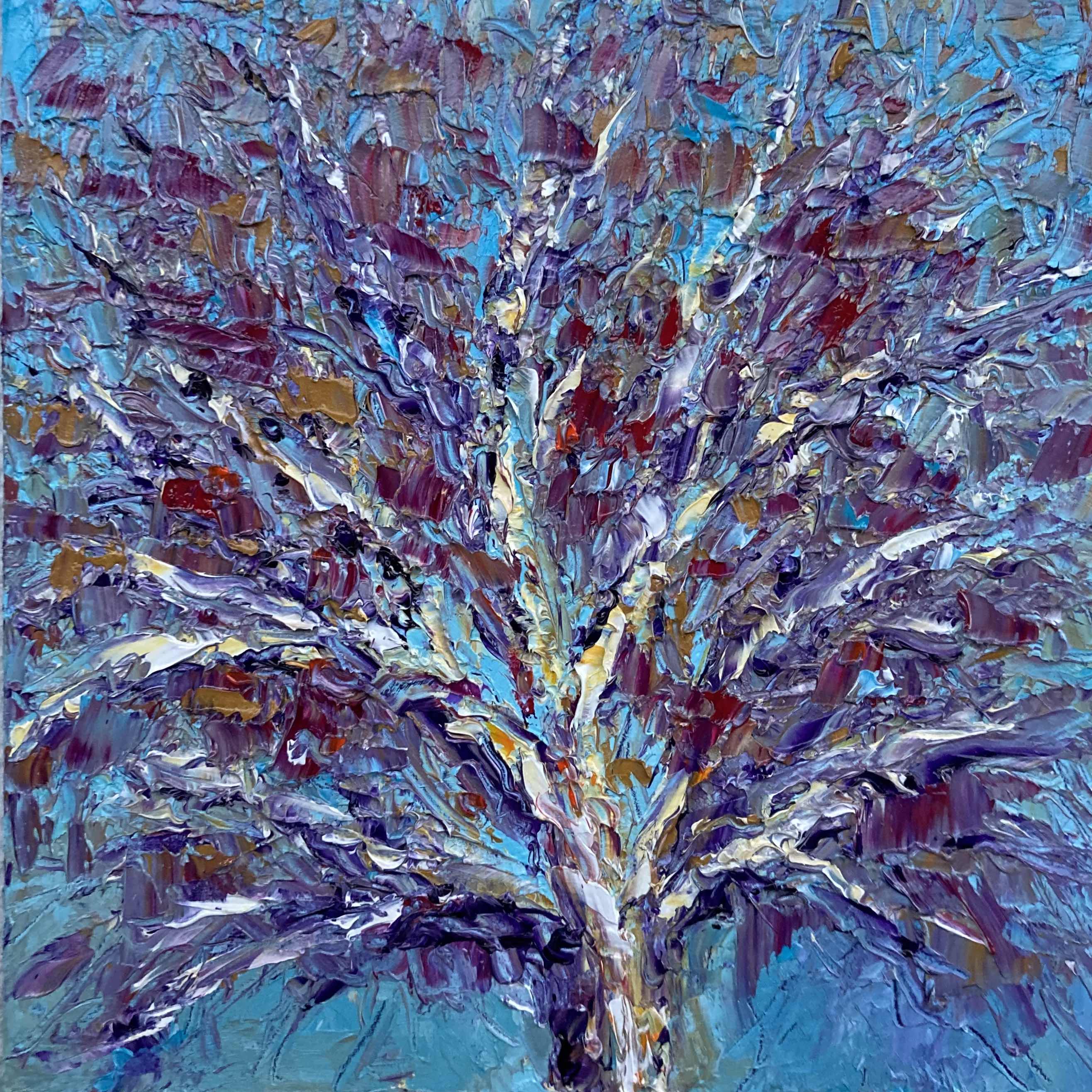 Alla prima Palette knife oil painting of a tree