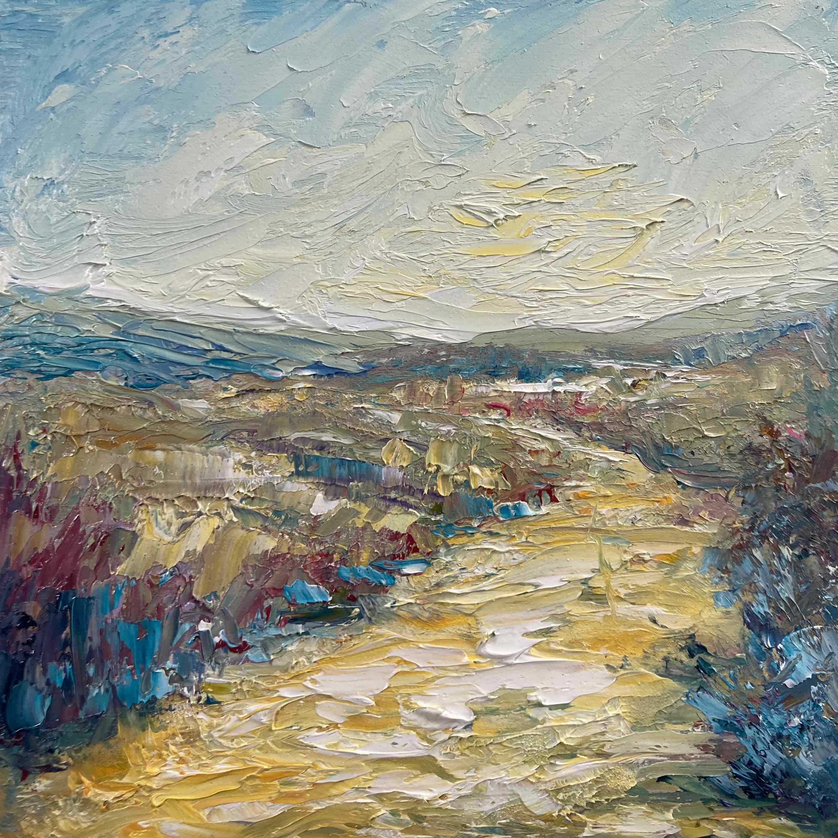 Blustery Impressionistic oil painting of a California Sierra Foothills landscape by Shannon Grissom