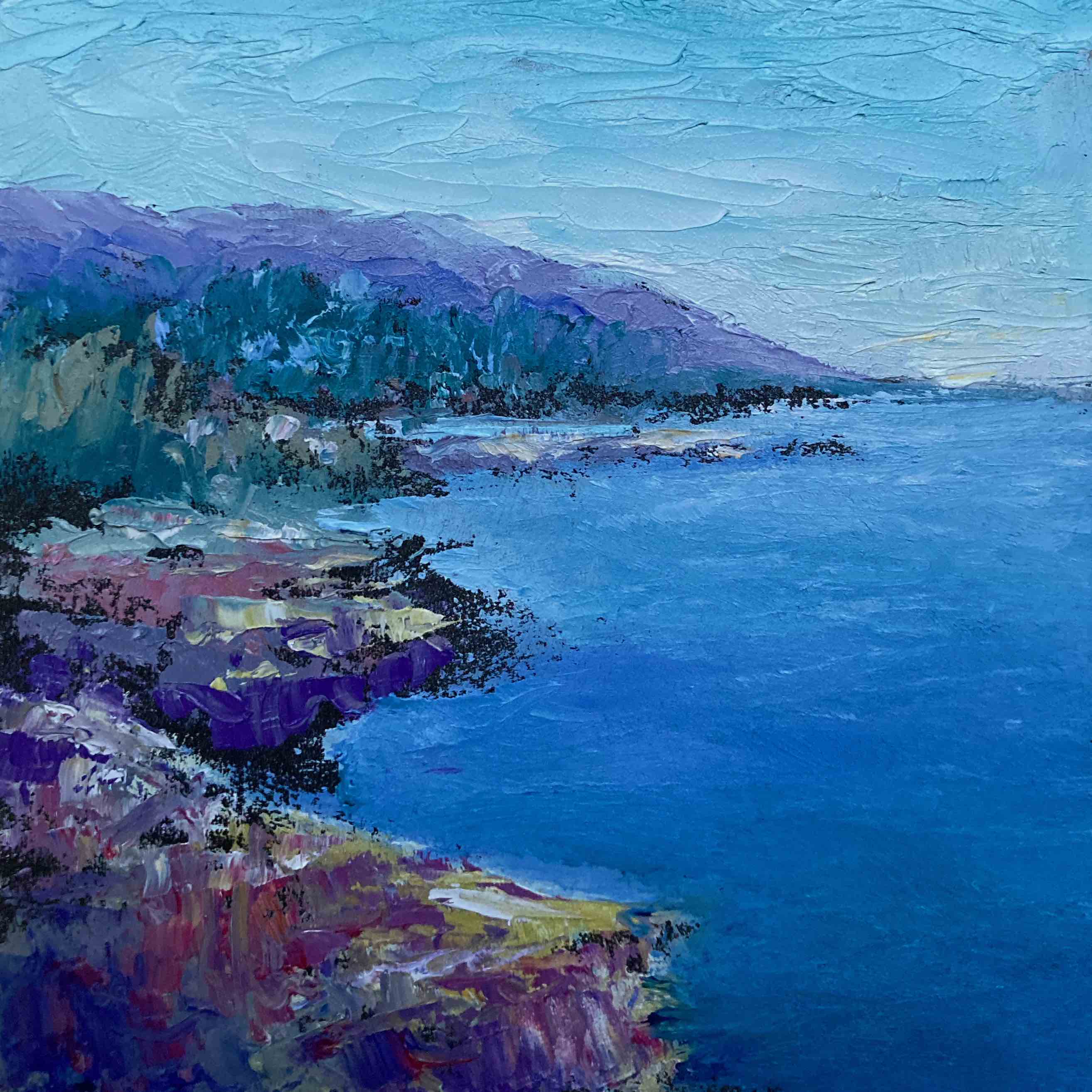 Coast Trail, Palette Knife impressionistic oil painting of Pacific Grove by Shannon Grissom
