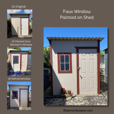 Faux painted window on shed