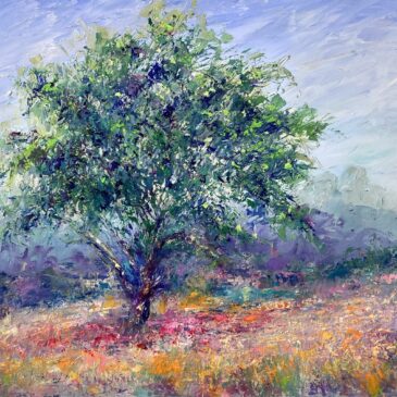 Colorful Impressionistic California Landscape oil painting by Shannon Grissom featuring Oak Tree and path